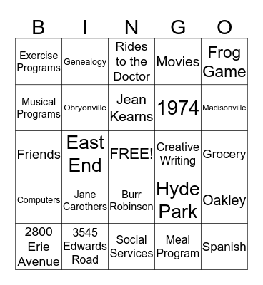 Hyde Park Center 40th Anniversary Bingo Card