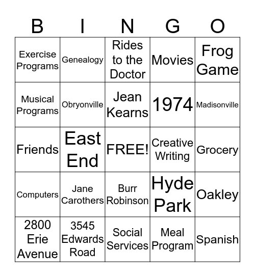Hyde Park Center 40th Anniversary Bingo Card
