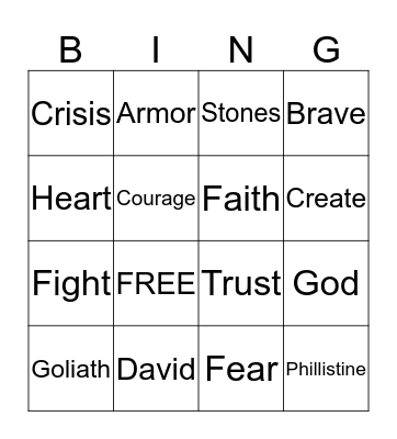 David & Goliath Bingo Card
