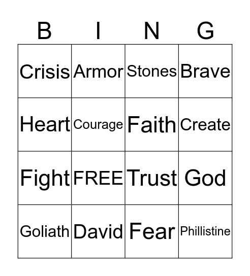 David & Goliath Bingo Card