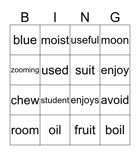 oi/oy and variant u Bingo Card Bingo Card
