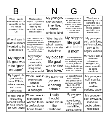 What I Want to be When I Grow Up Bingo Card