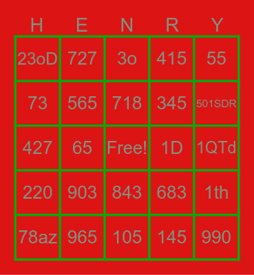 HENRY LOVE BINGO Card