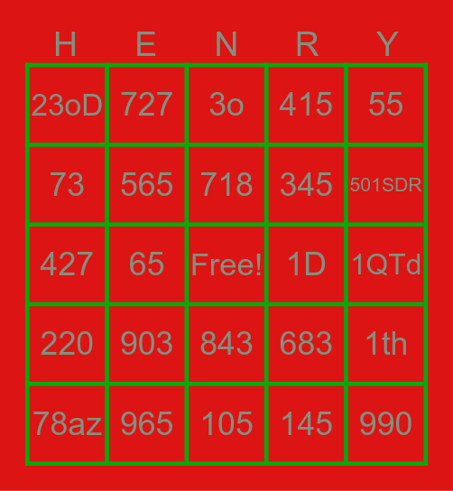 HENRY LOVE BINGO Card