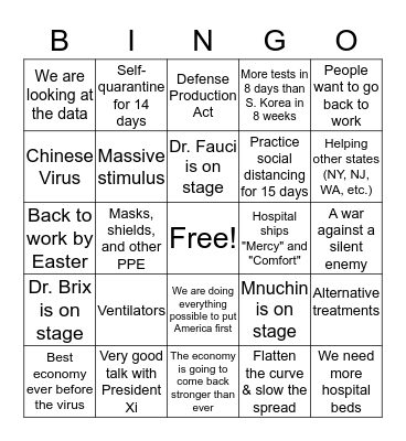 Coronavirus Press Conference Bingo Card