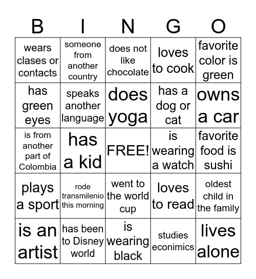 1ST DAY OF CLASS Bingo Card