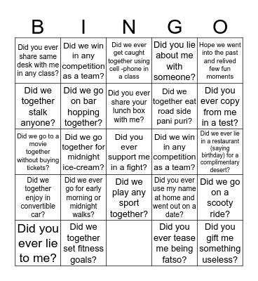 Good Times + Crazy Friends = Great Memories Bingo Card