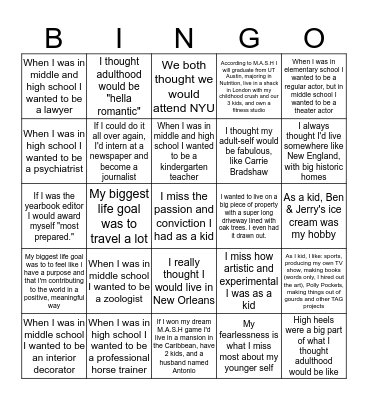 What I Want to be When I Grow Up Bingo Card