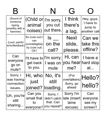 Conf Call Bingo Card