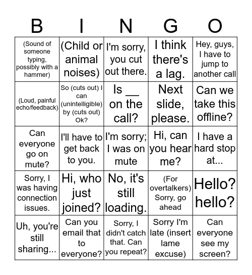 Conf Call Bingo Card