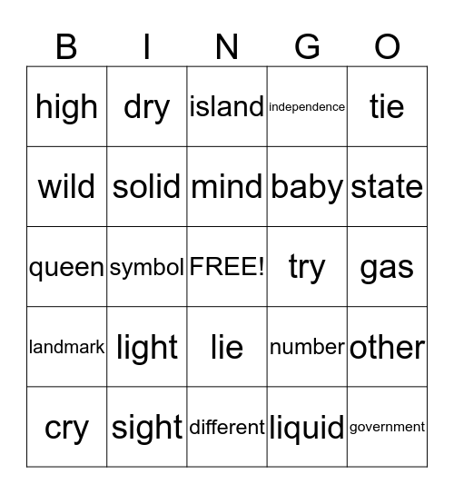 spelling list 8/ vocab Bingo Card