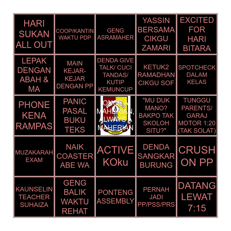 Smk Dato Ahmad Maher Bingo Card