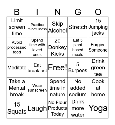 Healthy By Design Bingo Card