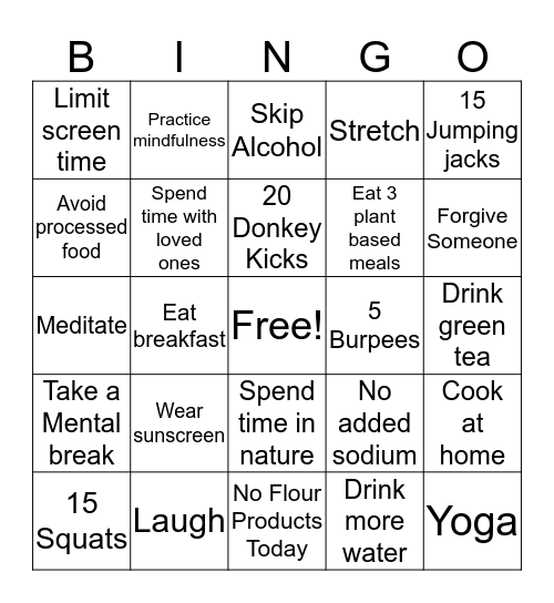 Healthy By Design Bingo Card