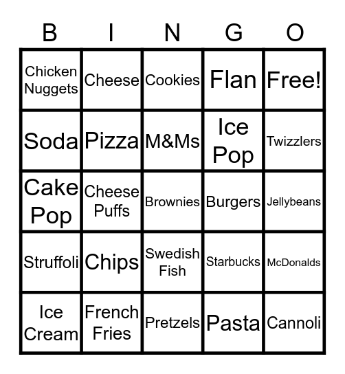 Junk Food Fiesta! Bingo Card