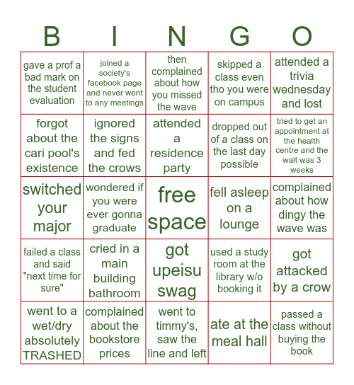 UPEI BINGO Card