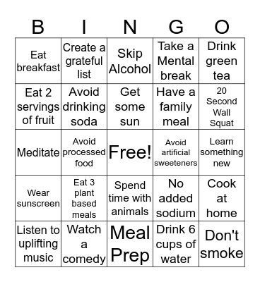 Healthy By Design Bingo Card