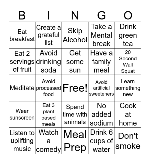 Healthy By Design Bingo Card