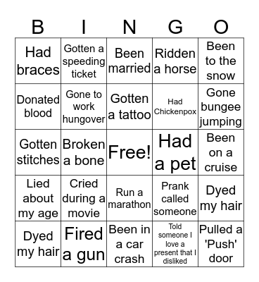 Never Have I Ever Bingo Card