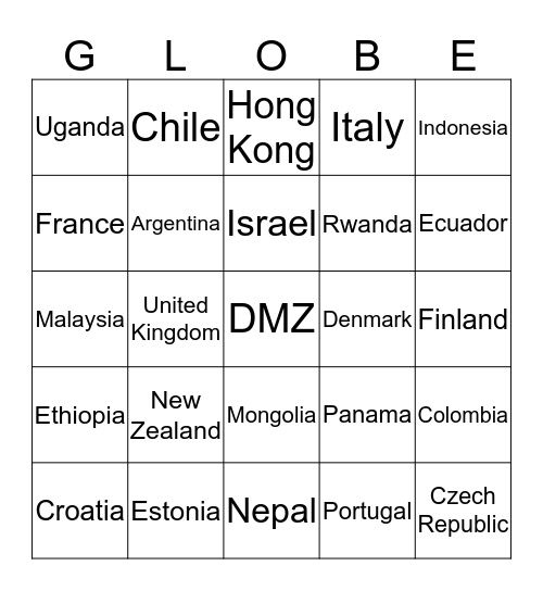 Capstone GLOBE "Bingo" Bingo Card