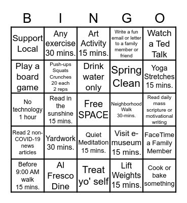 FAMILY QUARANTINE BINGO Card