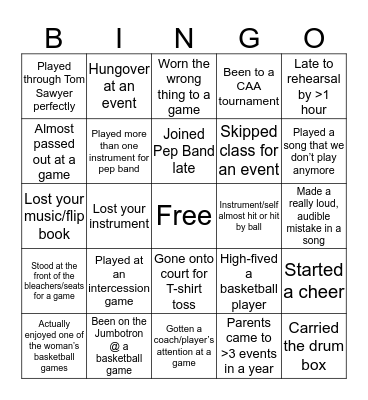 Hofstra Pep Band Bingo Card