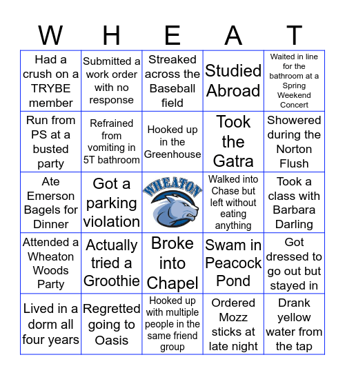 Wheaton College (MA) Bingo Card