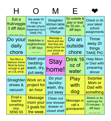 Quarantine Bingo Card