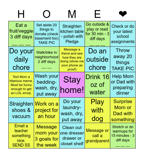 Quarantine Bingo Card