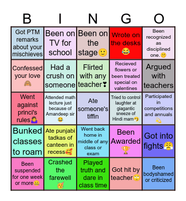 Xavier's Bingo Card