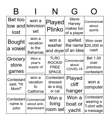 Game Show Bingo Card