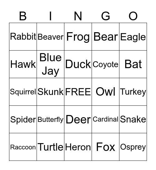 Wildlife Photography Bingo Card