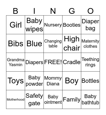 Diana and Swey Baby Bingo Card