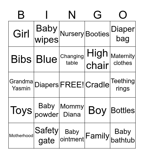 Diana and Swey Baby Bingo Card