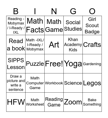 K / 1 - 20 minutes per square Bingo Card