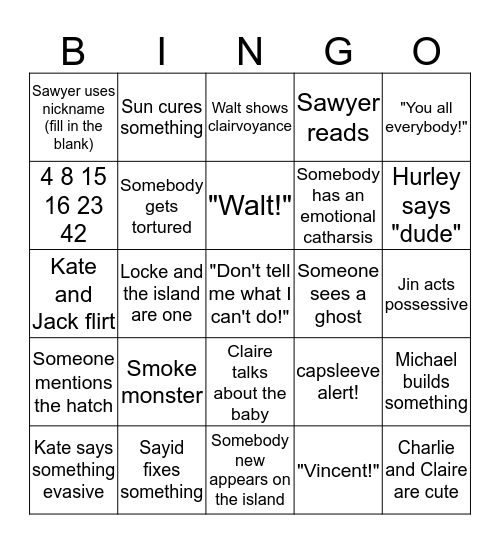 Lost Bingo Card