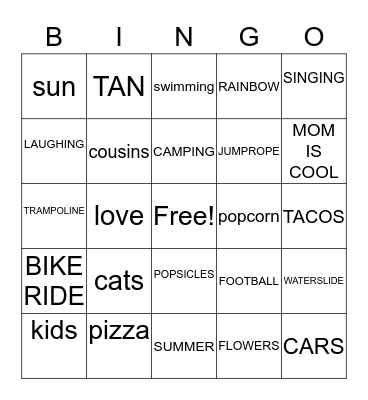 Cousin Bingo Card