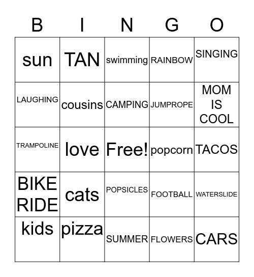Cousin Bingo Card