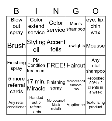 Hair Bingo Card