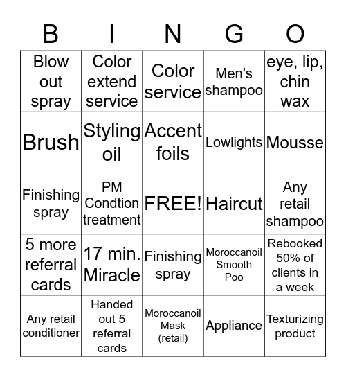 Hair Bingo Card