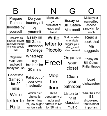 Corona Home Bingo Card