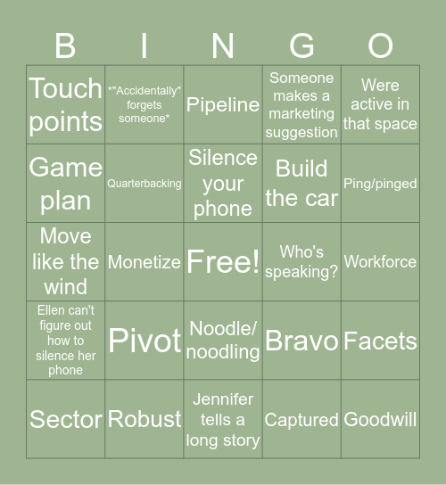 Matt Buzzword Bingo Card