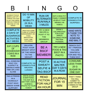 Stay Healthy Bingo Card