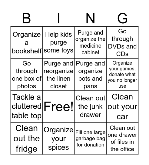Shelter In Place Organizing Bingo Card