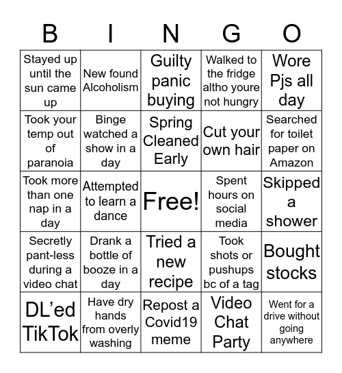 Quarantine Bingo Card