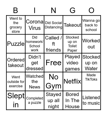 Quarantined Bingo Card