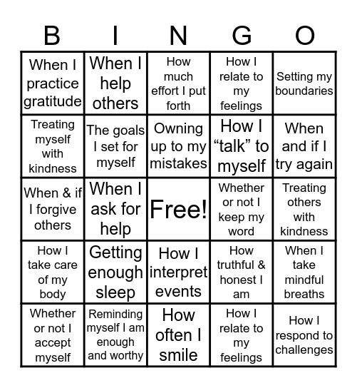 Things I Can Control Bingo Card