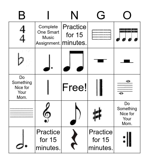 Music Symbols, Notes and Classwork. Bingo Card