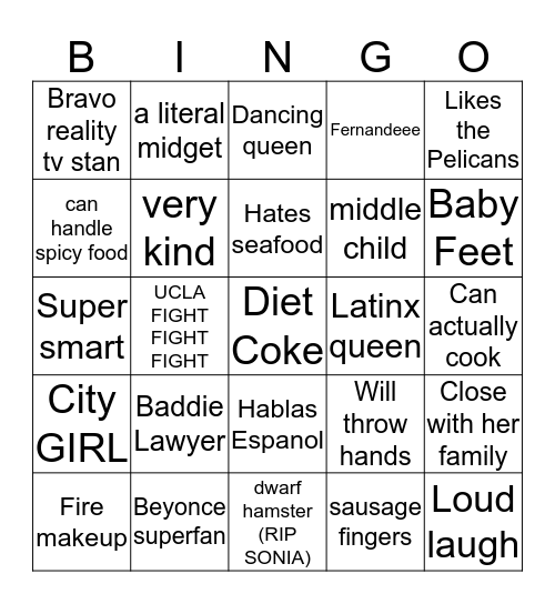 Gloria's Bingo Card