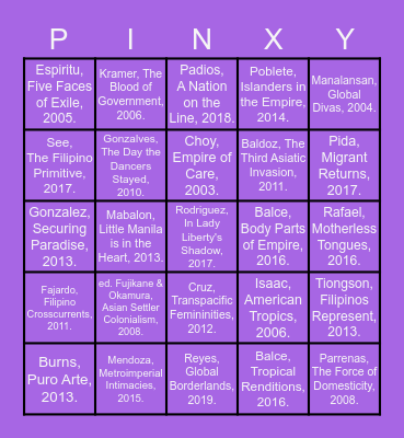 Critical Filipinx/American Studies v1 Bingo Card